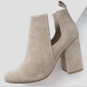 Steve Madden NORELLE Suede Leather Cut Out Ankle Boot Chunky Heel Stone NEW